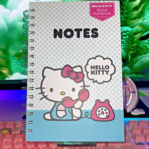 Hello Kitty Hard Cover Notebook Journal Spiral Blue Polka Dot Phone 2024 Sanrio
